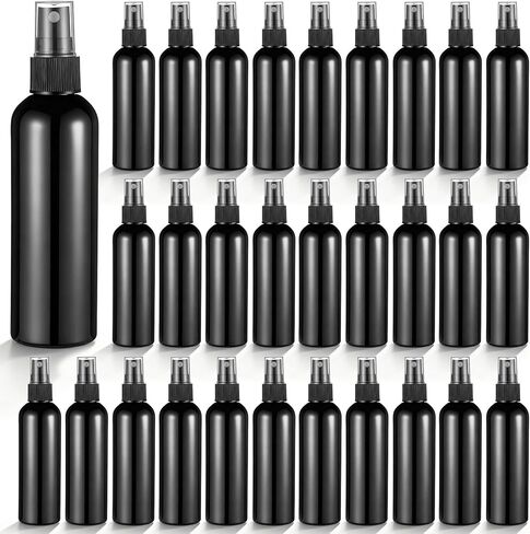 SHENLIU 30 عبوة من زجاجات الرش الفارغة السوداء سعة 118 مل مع غطاء، زجاجات رش رذاذ بلاستيكية دقيقة محمولة صغيرة قابلة لإعادة الملء حاوية سائلة لتنظيف العطور والزيوت العطرية in Kuwait