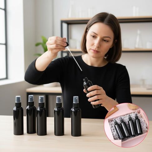 SHENLIU 30 عبوة من زجاجات الرش الفارغة السوداء سعة 118 مل مع غطاء، زجاجات رش رذاذ بلاستيكية دقيقة محمولة صغيرة قابلة لإعادة الملء حاوية سائلة لتنظيف العطور والزيوت العطرية in Kuwait