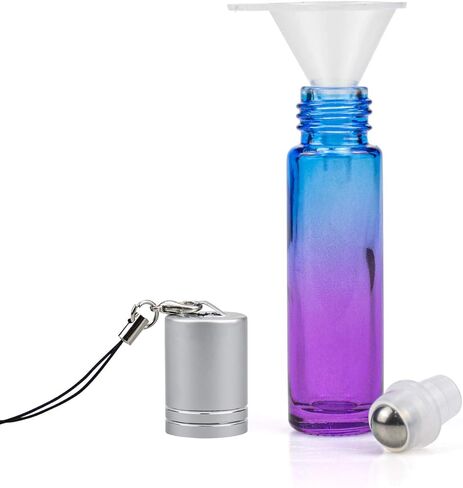 Foraineam 24 Pack 10ml Gradient Color Glass Essential Oil Bottles with Stainless Steel Roller Ball and Silver Hanging Lid in Saudi Arabia