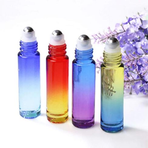Foraineam 24 Pack 10ml Gradient Color Glass Essential Oil Bottles with Stainless Steel Roller Ball and Silver Hanging Lid in Saudi Arabia