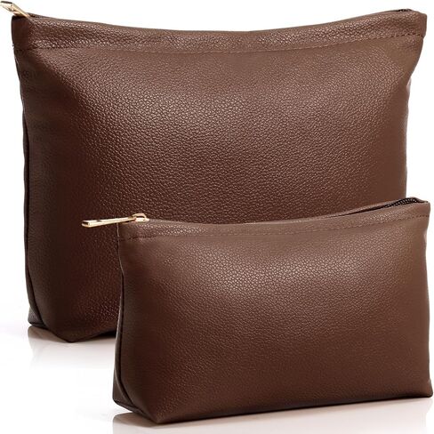 Kigeli 2 Pcs Small Makeup Bag Set for Purse PU Leather Cosmetic Bag Makeup Travel Toiletry Pouch Aesthetic Preppy Organizer Storage Pouch for Valentine Women Gift(Brown) in Saudi Arabia