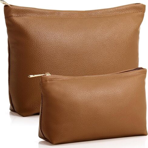 Kigeli 2 Pcs Small Makeup Bag Set for Purse PU Leather Cosmetic Bag Makeup Travel Toiletry Pouch Aesthetic Preppy Organizer Storage Pouch for Valentine Women Gift(Brown) in Saudi Arabia
