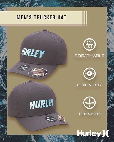 Hurley Men's Trucker Hat - H2O-Dri Stretch Curved Bill Skyridge Baseball Cap for Men - UPF 50+ Breathable Mens Ball Cap in Saudi Arabia