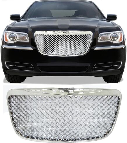 Front Bumper Grille Replacement, Compatible with 2011-2014 Chrysler 300C, Mesh Style Chrome ABS Front Grill Assembly, 1PC in Kuwait