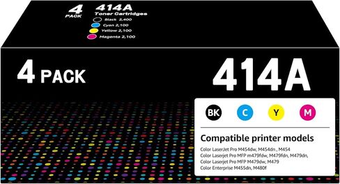 414A Toner Cartridges 4 Pack(with Chip) Replacement for HP 414A Toner 414X W2020a, Compatible with HP Color Laserjet Pro MFP M479fdw M479fdn M454dw M454dn M480f Printer (Black Yellow Cyan Magenta) in Kuwait