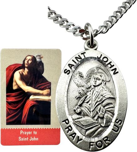 Westmon Works St John Pewter Medal Set Medallion on Stainless Steel Chain Boxed with Laminated Holy Card in Saudi Arabia