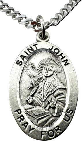 Westmon Works St John Pewter Medal Set Medallion on Stainless Steel Chain Boxed with Laminated Holy Card in Saudi Arabia