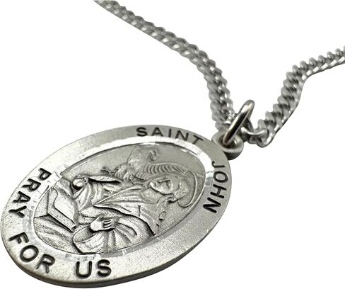 Westmon Works St John Pewter Medal Set Medallion on Stainless Steel Chain Boxed with Laminated Holy Card in Saudi Arabia
