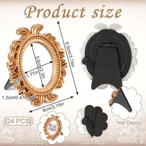 24 قطعة 2 × 3 بوصة إطار صورة صغير من الراتنج مع حامل لعرض جدار الطاولة، إطار صورة صغير من الراتنج العتيق الباروكي لحفلات الزفاف وأعياد الميلاد وديكور المنزل الفيكتوري in Kuwait