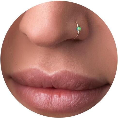 Jolliz Tiny White Opal Nose Ring – Thin 24 Gauge 7mm Nose Piercing Ring - 925 Sterling Silver Nose Hoop – 2mm Fire White Opal - Dainty Gift Wrapped Ready Purchase in Kuwait