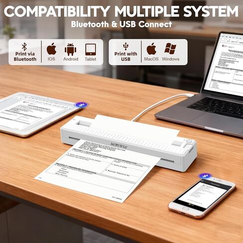 Portable Wireless Inkless Printer for Home Travel, M9 Small Bluetooth Thermal Printer Support 8.5" X 11" Letter & A4 Thermal Paper, Compatible with Phone, PC for School, Office, with 10 Paper in Saudi Arabia
