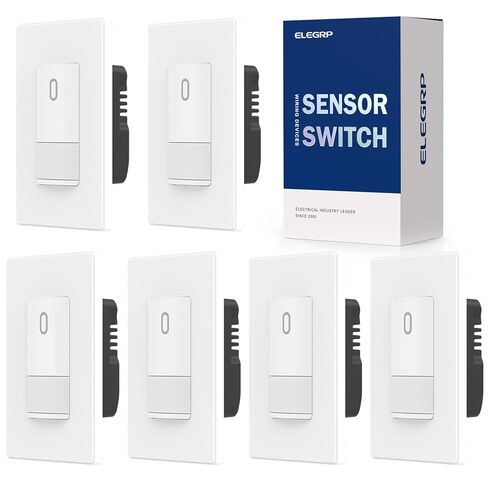 ELEGRP Occupancy Motion Sensor Light Switch, PIR Infrared Motion Activated Wall Switch, No Neutral Wire, Single Pole for CFL/LED/Incandescent Bulb, with Wall Plate, UL Listed (10 Pack, Matte White) in Kuwait