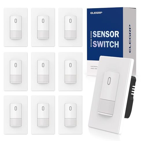 ELEGRP Occupancy Motion Sensor Light Switch, PIR Infrared Motion Activated Wall Switch, No Neutral Wire, Single Pole for CFL/LED/Incandescent Bulb, with Wall Plate, UL Listed (10 Pack, Matte White) in Saudi Arabia