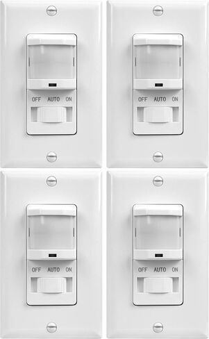 TOPGREENER مفتاح إضاءة بمستشعر الحركة PIR داخل الجدار، مفتاح مستشعر الإشغال أحادي القطب، مفتاح مستشعر الحركة، يحتاج إلى سلك محايد، لوحة حائط متضمنة، تجاوز التشغيل/الإيقاف، 4A، 500W، TSOS5-W، أبيض، عبوتان in Kuwait