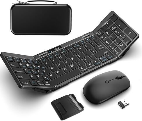 Foldable Keyboard and Mouse, EDJO Folding Wireless Keyboard Mouse with Portable Case, 2.4G Wireless & Bluetooth, USB-C Rechargeable Keyboard Mouse for Windows, Mac OS, iOS, Android in Kuwait