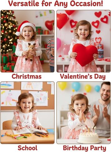 Pink Bunny Dress for Baby Girl - Newborn Ruffle Skirt Bow Long Sleeve Outfits Spring Birthday Easter Rabbit Clothes in Kuwait