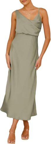 Summer Satin Cowl Neck Midi Dress for Women 2026 Elegant Formal Silk Spaghetti Strap Backless Wedding Guest Dresses in Saudi Arabia