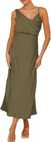 Summer Satin Cowl Neck Midi Dress for Women 2026 Elegant Formal Silk Spaghetti Strap Backless Wedding Guest Dresses in Saudi Arabia