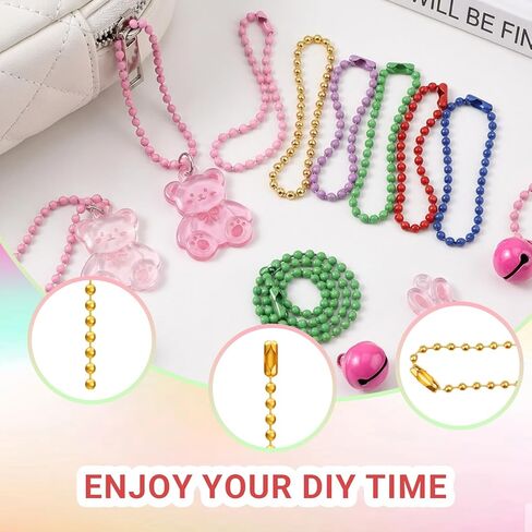 60 Pcs Ball Bead Chain, 4.72 Inch Dog Tag Chain, Stainless Steel Ball Chain Keychain and Connector Clasp, Mulit Color Ball Bead Chain Bulk for Jewelry Making Key Rings Crafts DIY Hanging Decoration in Kuwait