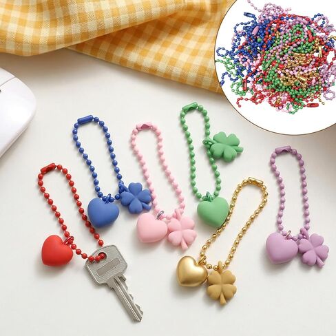 60 Pcs Ball Bead Chain, 4.72 Inch Dog Tag Chain, Stainless Steel Ball Chain Keychain and Connector Clasp, Mulit Color Ball Bead Chain Bulk for Jewelry Making Key Rings Crafts DIY Hanging Decoration in Kuwait