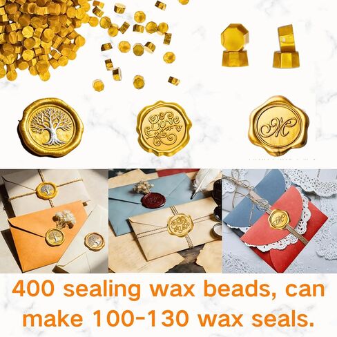 طقم خرز ختم الشمع الذهبي الملكي من xxxHOLIC - 400 خرزة، ملعقة من الفولاذ المقاوم للصدأ، 4 شموع | مجموعة المبتدئين للرسائل والدعوات والهدايا والحرف اليدوية in Kuwait