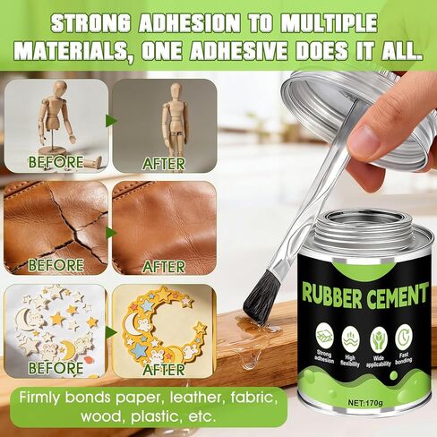 JAOJAO غراء أسمنتي مطاطي مع فرشاة، ورق أسمنتي 6 أونصة لاصق قوي للتجفيف الشفاف للورق والجلود والنسيج وسجل القصاصات والحرف اليدوية والمشروعات الفنية والحرفية in Kuwait