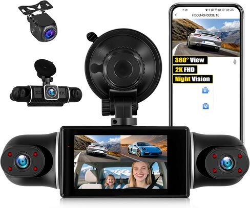 Dual Dash Cam for Cars Front and Inside 3.16 inch IPS Screen 1080P HD DVR Camera Video Recorder Driving Recorder 2 Split Screens Automatic Loop Recording Night Vision Wide Angle in Kuwait