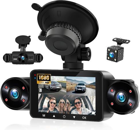كاميرا داش مزدوجة للسيارات الأمامية والداخلية شاشة IPS 3.16 بوصة 1080 بكسل HD DVR كاميرا مسجل فيديو مسجل القيادة 2 شاشات منفصلة تسجيل حلقة تلقائية رؤية ليلية زاوية واسعة in Saudi Arabia