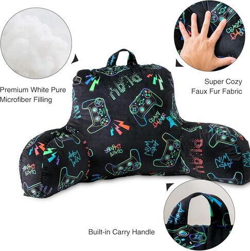 وسادة راحة الظهر للأطفال من Aimuan للألعاب والقراءة ومشاهدة التلفاز، وسادة مسند ظهر إسفينية مع دعم ظهر للأذرع للجلوس في السرير، وسادة نوم مائلة (أسود اللاعب) in Kuwait