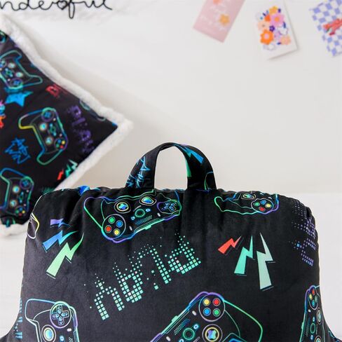 وسادة راحة الظهر للأطفال من Aimuan للألعاب والقراءة ومشاهدة التلفاز، وسادة مسند ظهر إسفينية مع دعم ظهر للأذرع للجلوس في السرير، وسادة نوم مائلة (أسود اللاعب) in Kuwait