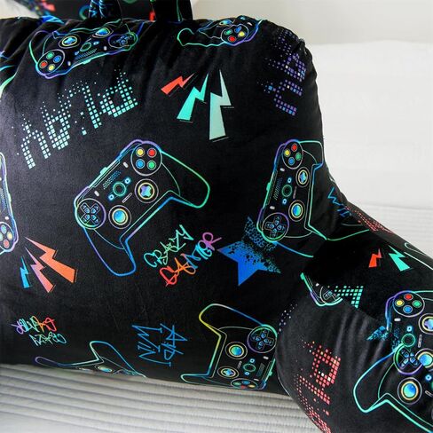 وسادة راحة الظهر للأطفال من Aimuan للألعاب والقراءة ومشاهدة التلفاز، وسادة مسند ظهر إسفينية مع دعم ظهر للأذرع للجلوس في السرير، وسادة نوم مائلة (أسود اللاعب) in Kuwait