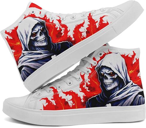 High Top Canvas Sneakers with Skull Floral, Lightweight Casual Walking Goth Shoes for Streetwear Skate Travel in Kuwait