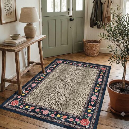 3x5 Entryway Area Rugs, Vintage Cheetah Washable Cute Rugs for Bedroom,Classroom,Nursery Kids Rug,Non-Slip Small Throw Rug Indoor Entry Door Mat for Dorm,Kitchen,Laundry,Bathroom in Saudi Arabia