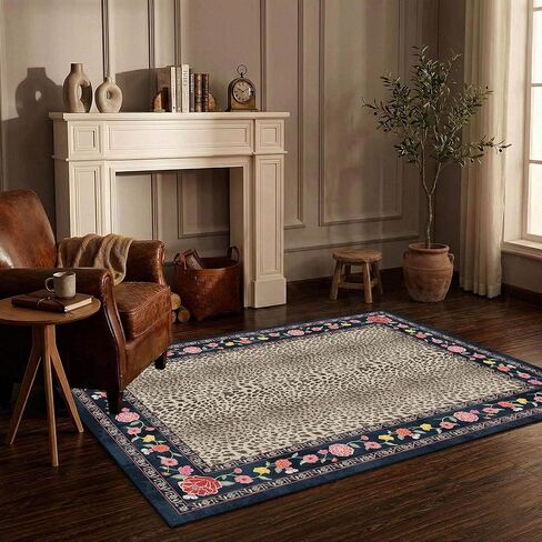3x5 Entryway Area Rugs, Vintage Cheetah Washable Cute Rugs for Bedroom,Classroom,Nursery Kids Rug,Non-Slip Small Throw Rug Indoor Entry Door Mat for Dorm,Kitchen,Laundry,Bathroom in Saudi Arabia