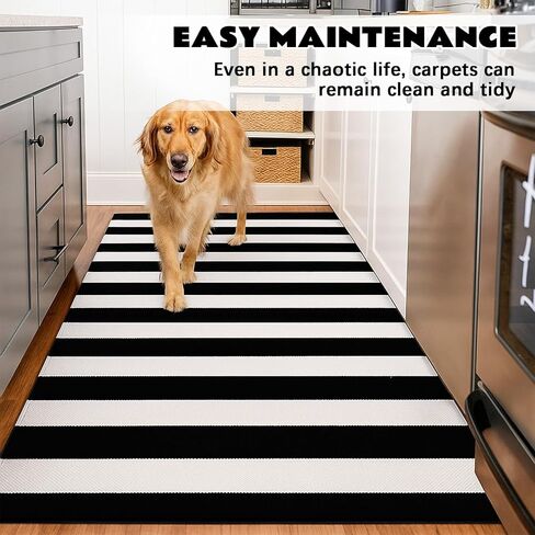 2 Pcs Black and White Striped Rug 2 x 4.3 ft Outdoor Front Door Rug Spring Decor Cotton Washable Doormat Modern and Simple Farmhouse Layering Mats for Front Porch Home Entryway Decor in Saudi Arabia