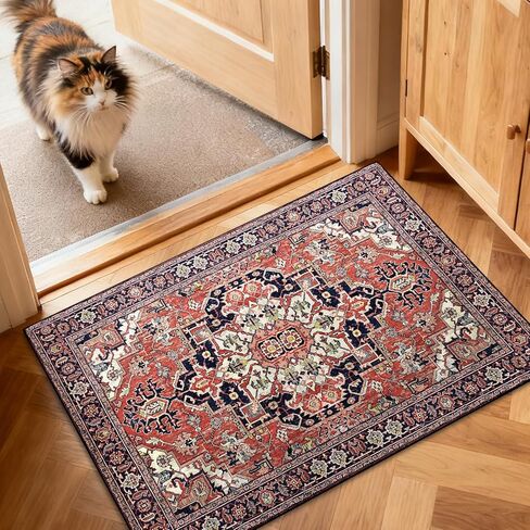 سجاد المنطقة 3'x5' قابل للغسل، سجادة دخول سجاد عتيقة غير قابلة للانزلاق، مثالية للمدخل، غرفة المعيشة، غرفة النوم، غرفة الطعام، سجادة ذات كومة منخفضة باللون الأحمر القرميدي in Kuwait