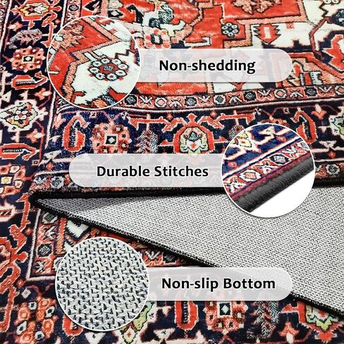 سجاد المنطقة 3'x5' قابل للغسل، سجادة دخول سجاد عتيقة غير قابلة للانزلاق، مثالية للمدخل، غرفة المعيشة، غرفة النوم، غرفة الطعام، سجادة ذات كومة منخفضة باللون الأحمر القرميدي in Kuwait