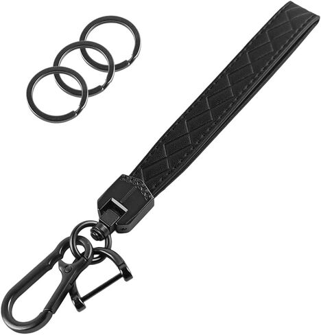 سلسلة مفاتيح معصم السيارة، حامل سلسلة مفاتيح جلدية للسيارة مع حلقة على شكل حرف D مضادة للفقد، حلقة مفاتيح قابلة للدوران 360 درجة، ملاءمة عالمية (أسود) in Kuwait
