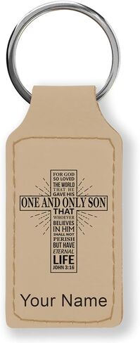 LaserGram Rectangle Keychain, Bible Verse John 3-16, Personalized Engraving Included in Saudi Arabia