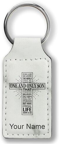 LaserGram Rectangle Keychain, Bible Verse John 3-16, Personalized Engraving Included in Saudi Arabia