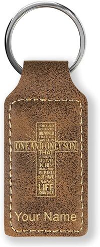 LaserGram Rectangle Keychain, Bible Verse John 3-16, Personalized Engraving Included in Saudi Arabia