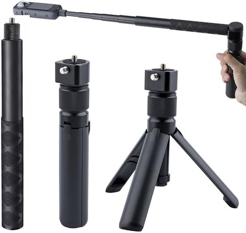 مقبض دوار ثلاثي القوائم من Bullet Time مع عصا سيلفي غير مرئية لـ Insta360 X5/X4، جيب DJI OSMO 3، GoPro، خيط 1/4 بوصة، سعة 6 رطل، عصا سيلفي مدمجة وحامل ثلاثي القوائم على الطاولة (47 بوصة) in Kuwait