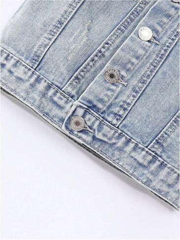 Girl's Cute Floral Butterfly Embroidery Denim Jacket Long Sleeve Button Down Collared Jeans Jackets Outerwear in Saudi Arabia