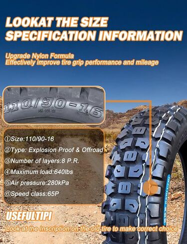 Tire 110/90-16 8PR 65P Front/Rear Motorcycle Knobby Tire Heavy Duty Compatible with 110/90-16 Off Road Pit Bike/Motorcycle in Saudi Arabia