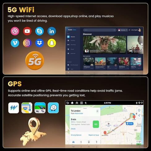 Fuluku【2+64GB】 for Honda CRV 2007-2011 Android 13 Carplay Stereo with Wireless Carplay Android Auto, 9'' Touch Screen Car Radio GPS WiFi, Bluetooth SWC Mic Backup Camera Mirror Link FM RDS in Kuwait