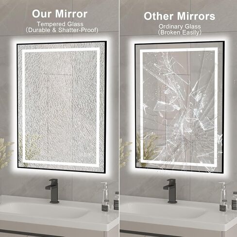 18x24 inches Rectangular Aluminum Black Framed LED Mirror, Smart Bathroom Mirror with Lights, Anti-Fog, Tempered Glass, 3 Colors Dimmable, Front and Backlit, Wall Mounted, Memory in Saudi Arabia