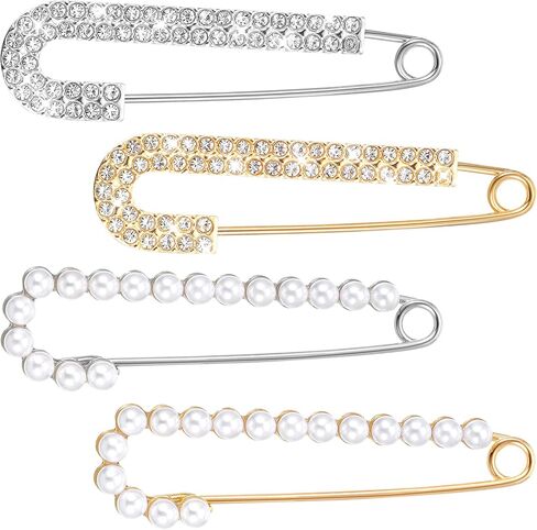 4Pcs Shawl Pin, Decorative Safety Pins for Clothing Shawl Scarf Pin Crystal Decorative Brooch Pins for Women Clothing, Stylish Shawls Clips for Dresses Shirt Backpacks Hats Jewelry in Kuwait