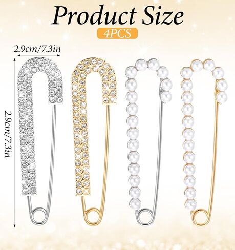 4Pcs Shawl Pin, Decorative Safety Pins for Clothing Shawl Scarf Pin Crystal Decorative Brooch Pins for Women Clothing, Stylish Shawls Clips for Dresses Shirt Backpacks Hats Jewelry in Kuwait