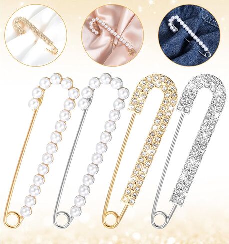 4Pcs Shawl Pin, Decorative Safety Pins for Clothing Shawl Scarf Pin Crystal Decorative Brooch Pins for Women Clothing, Stylish Shawls Clips for Dresses Shirt Backpacks Hats Jewelry in Kuwait