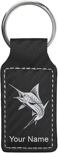 LaserGram Rectangle Keychain, Marlin Fish, Personalized Engraving Included (Dark Blue) in Saudi Arabia